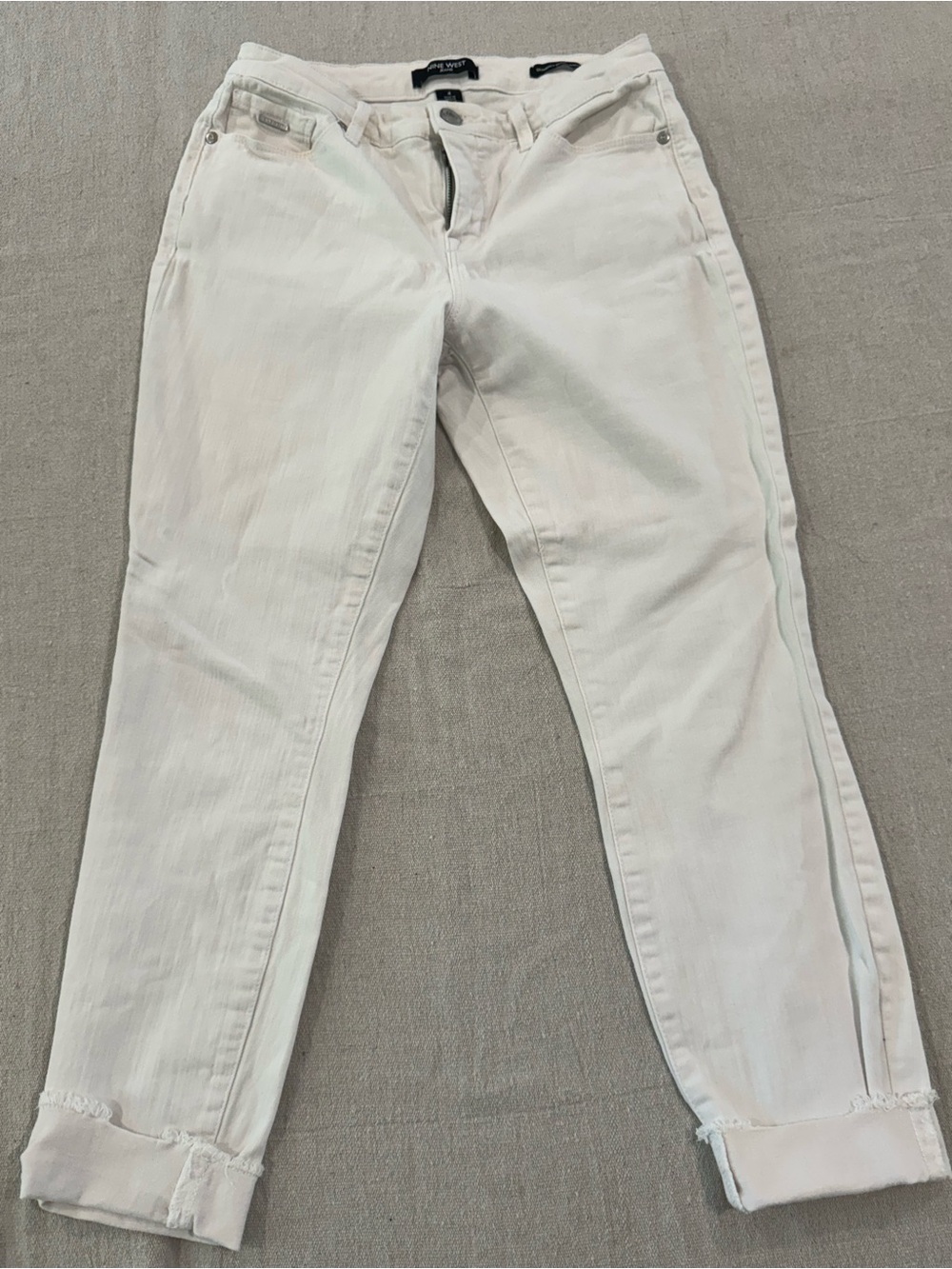 Nine West White Cropped Slim Jeans with Cuffed Hem